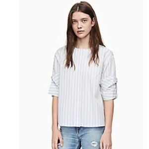 Calvin Klein poplin stripe 3/4 sleeve shirt, S